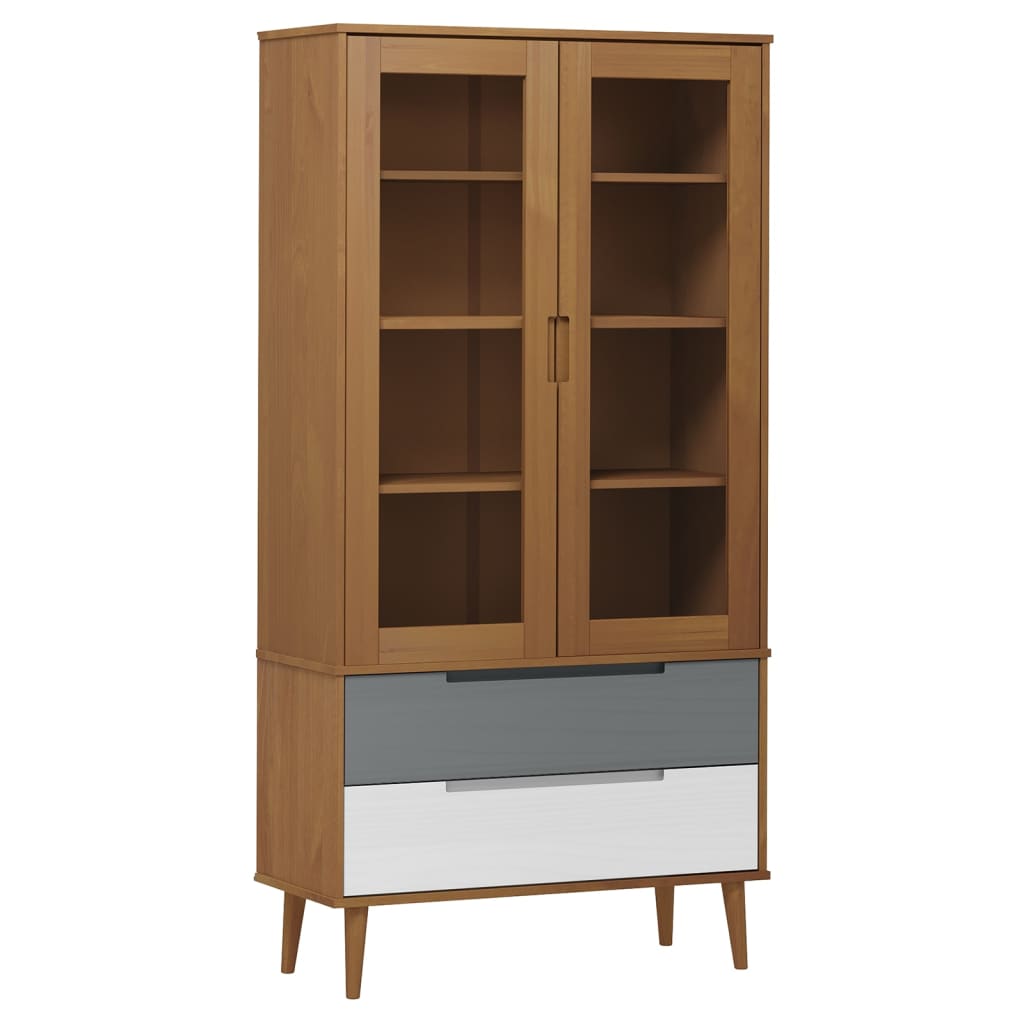 Vitrine MOLDE 90x35x175 cm en bois de pin massif marron