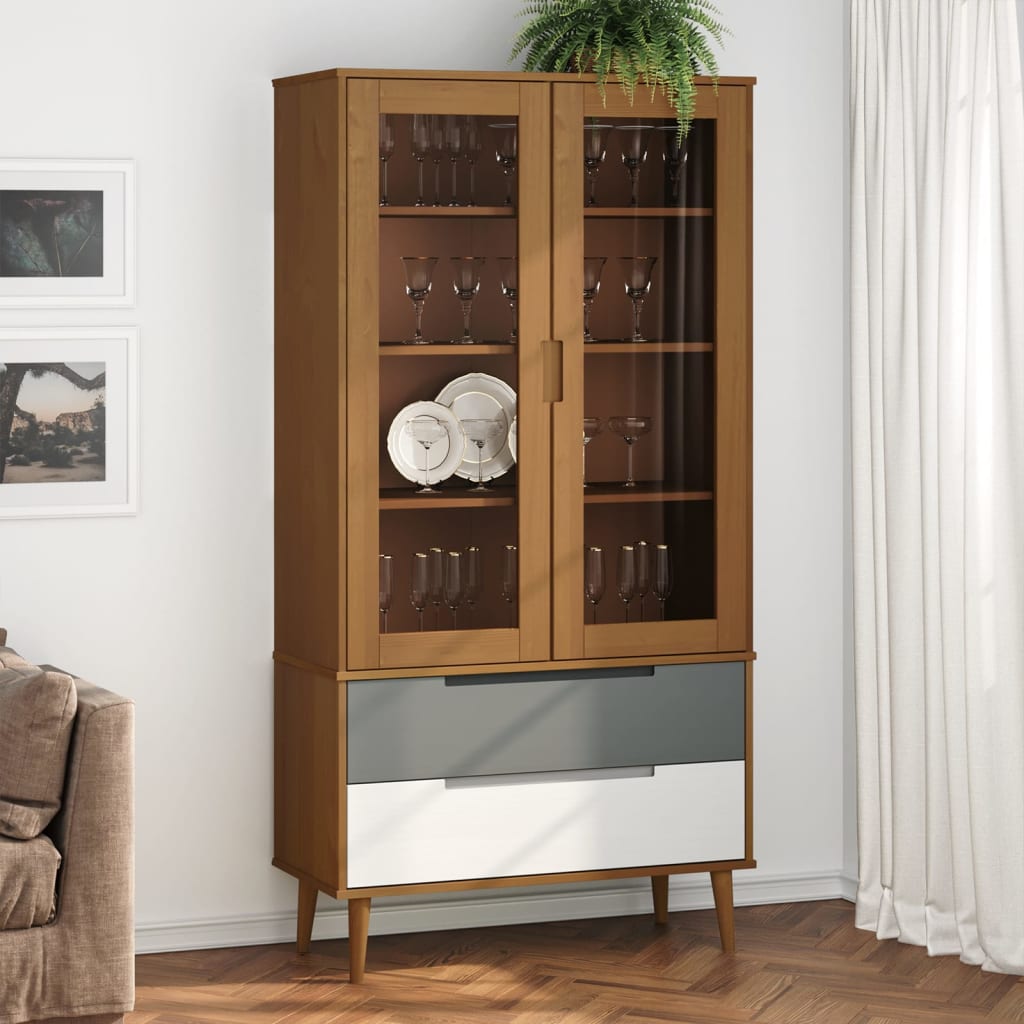 Vitrine MOLDE 90x35x175 cm en bois de pin massif marron