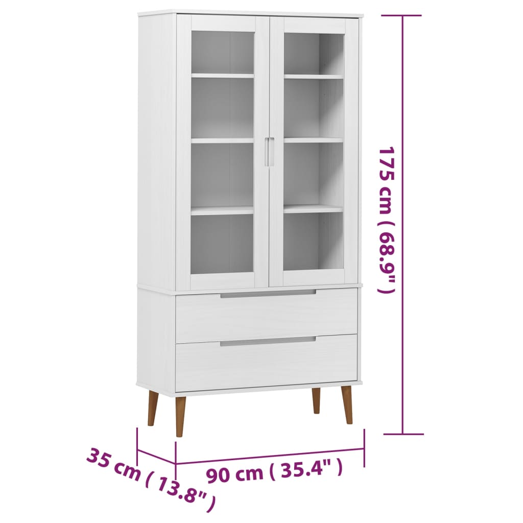 Vitrinekast MOLDE 90x35x175 cm massief grenenhout