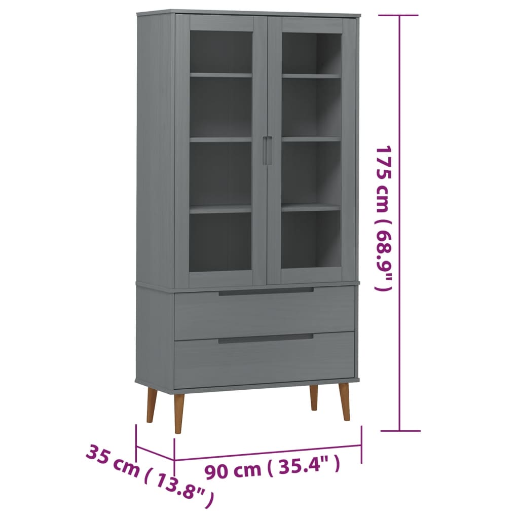 Vitrine MOLDE 90x35x175 cm en bois de pin massif