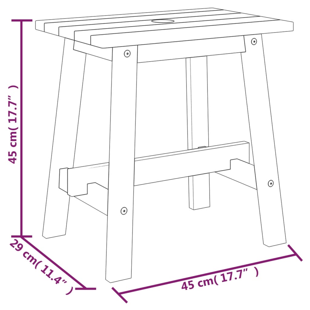 Tabouret 45x29x45 cm rectangulaire en bois d'acacia massif