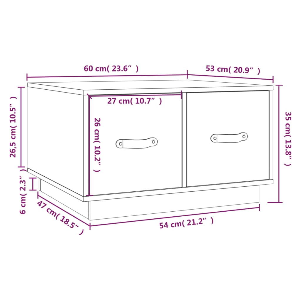 Table basse 60x53x35 cm en bois de pin massif