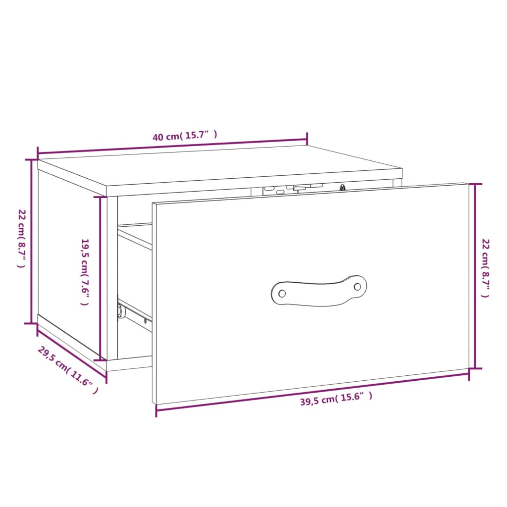 Nachtkastjes 2 st wandgemonteerd 40x29,5x22 cm