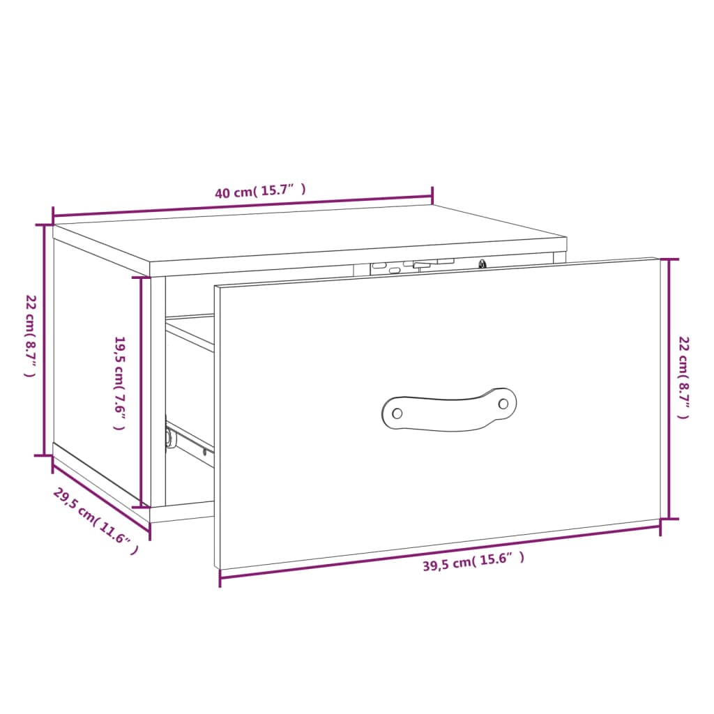 Nachtkastjes 2 st wandgemonteerd 40x29,5x22 cm