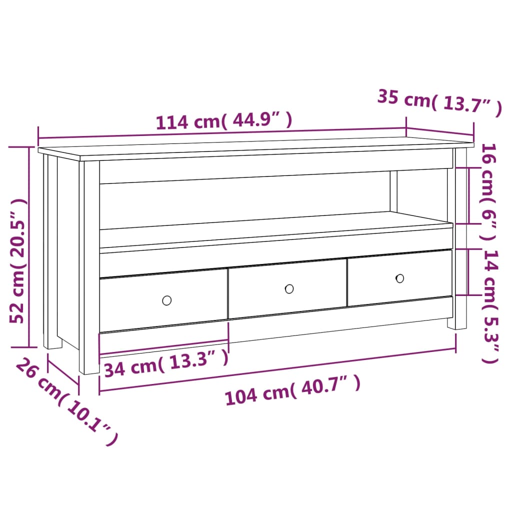 Tv-meubel 114x35x52 cm massief grenenhout