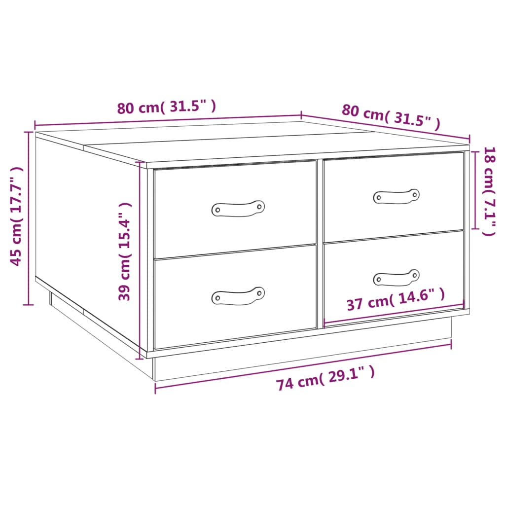 Salontafel 80x80x45 cm massief grenenhout