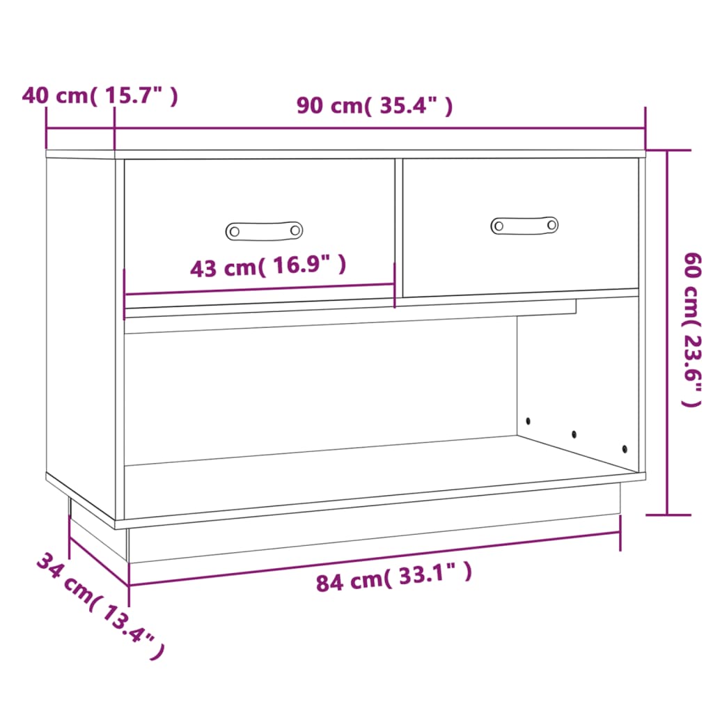 Meuble TV 90x40x60 cm en bois de pin massif