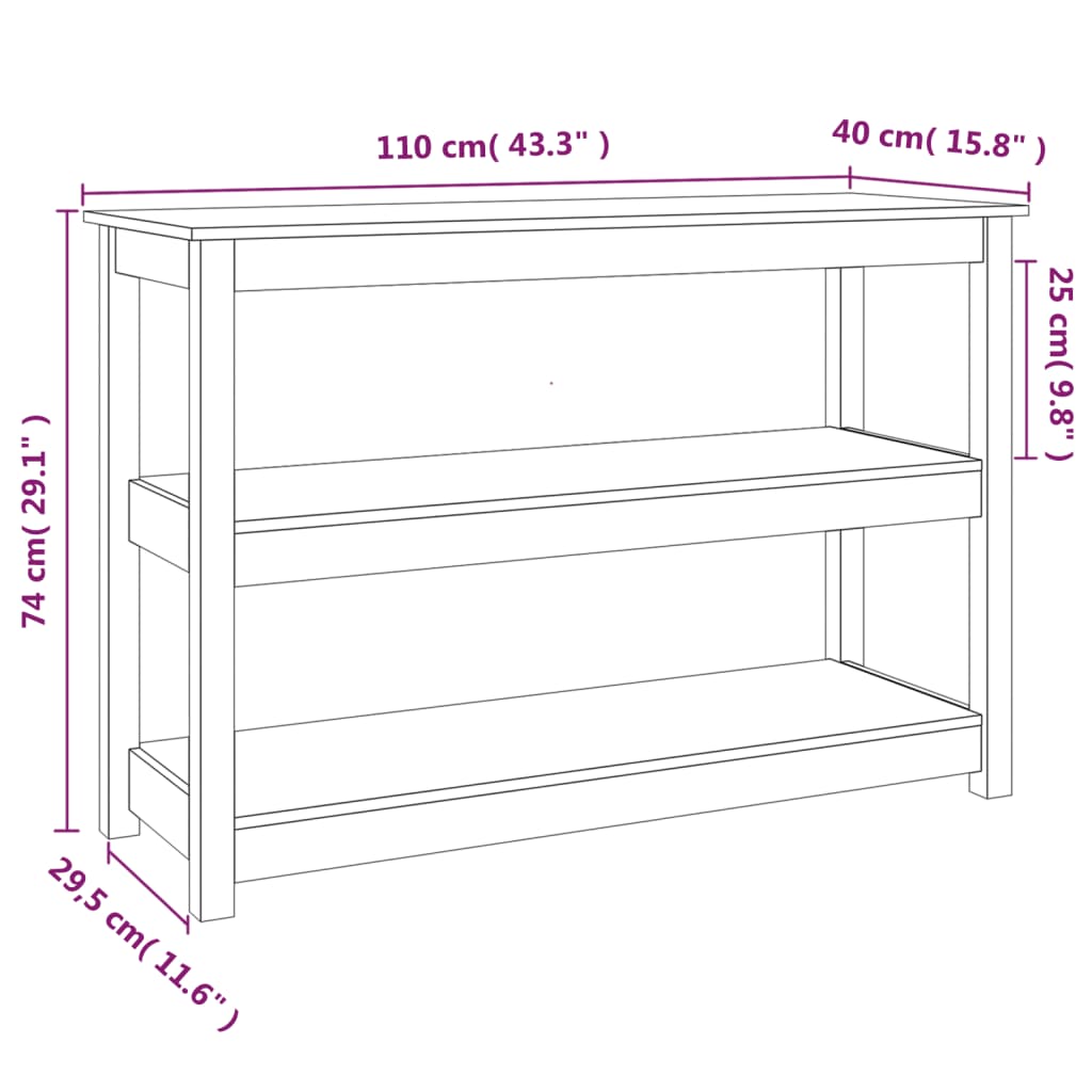 Wandtafel 80x40x74 cm massief grenenhout wit