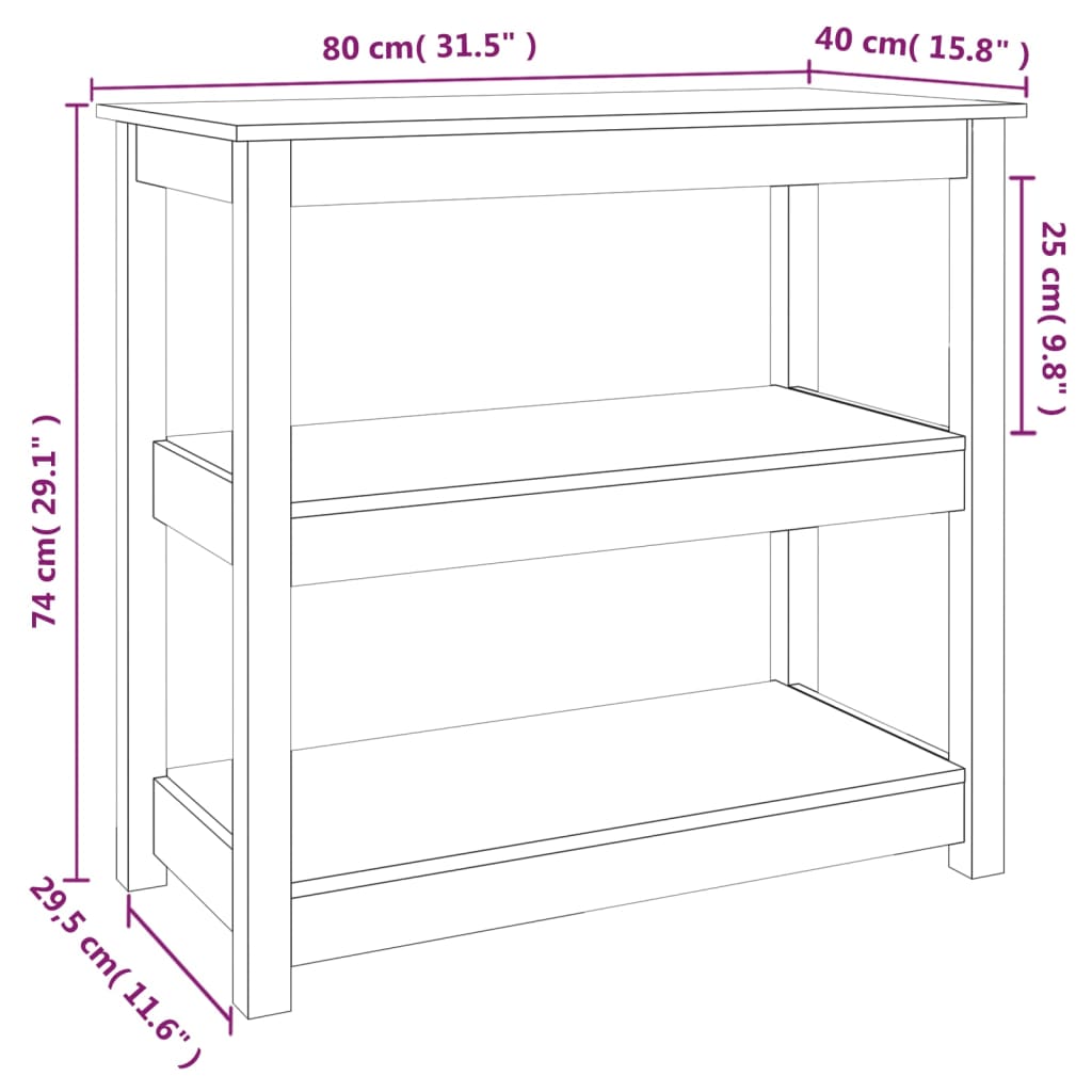 Wandtafel 80x40x74 cm massief grenenhout wit