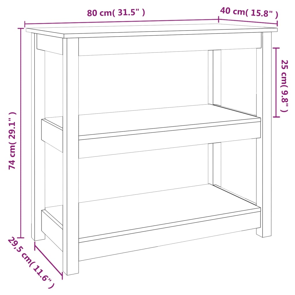 Wandtafel 110x40x74 cm massief grenenhout