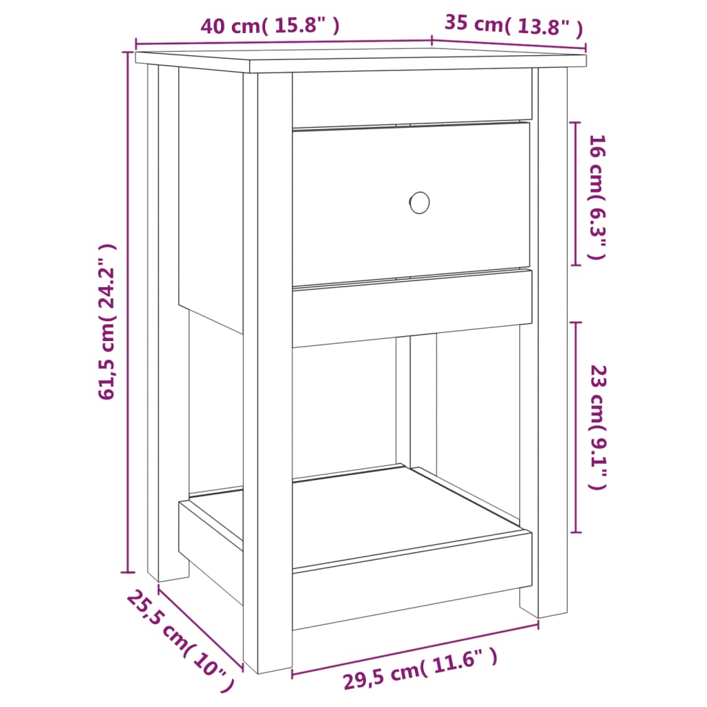 Table de chevet 40x35x61,5 cm en bois de pin massif