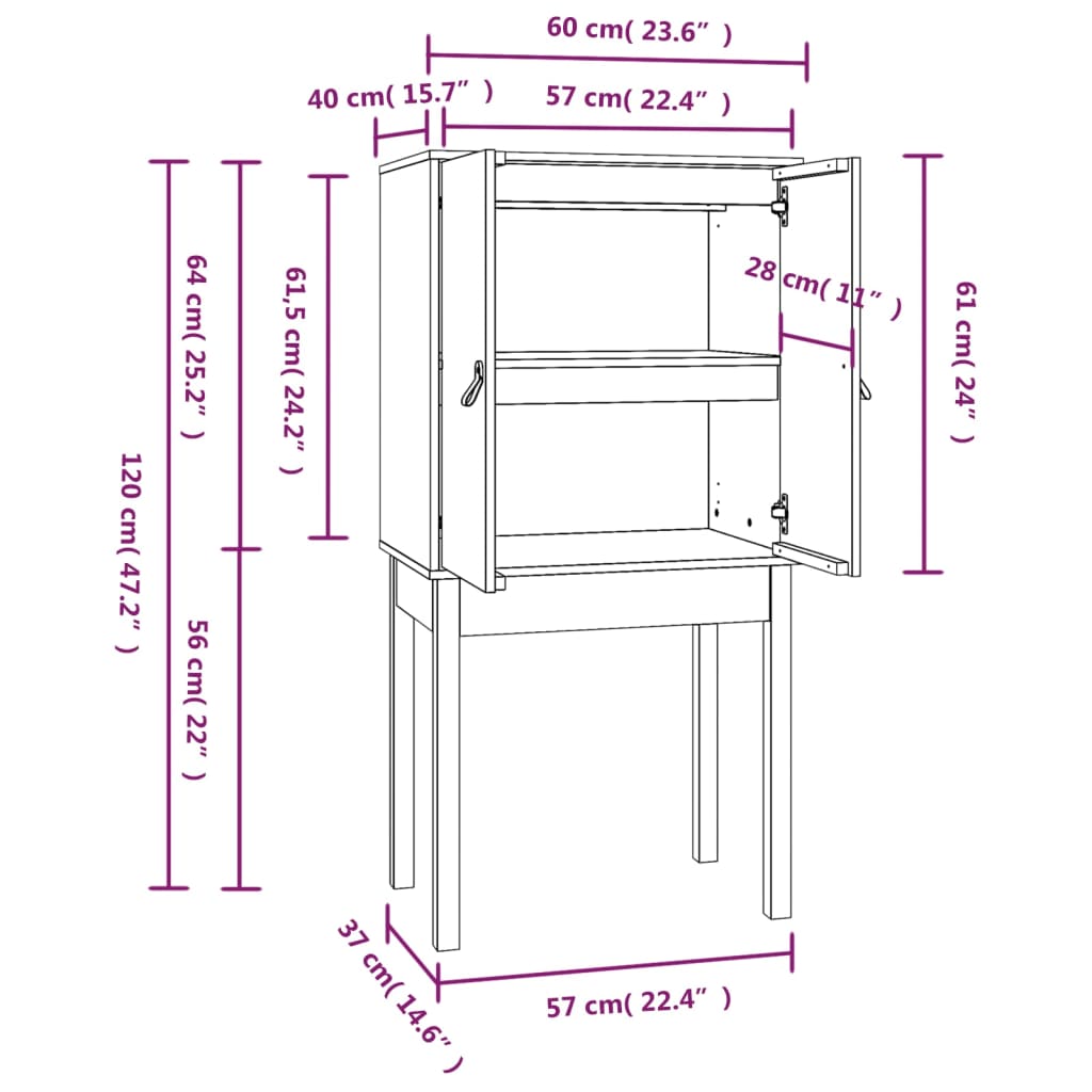 Hoge kast 60x40x120 cm massief grenenhout