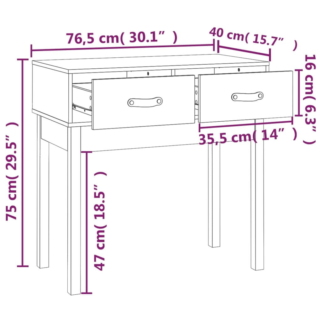 Table murale 76,5x40x75 cm en bois de pin massif