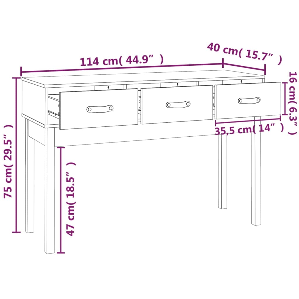 Table murale 76,5x40x75 cm en bois de pin massif