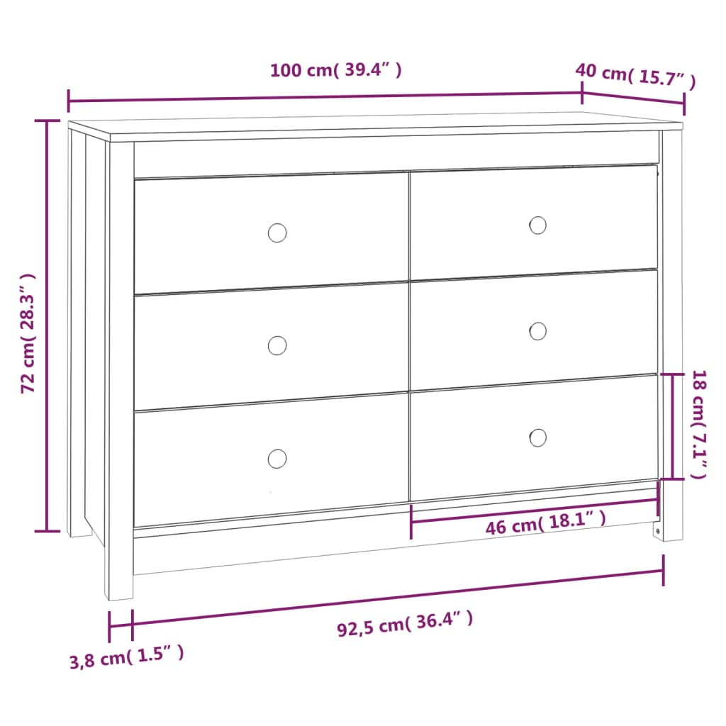 Buffet 100x40x72 cm en bois de pin massif