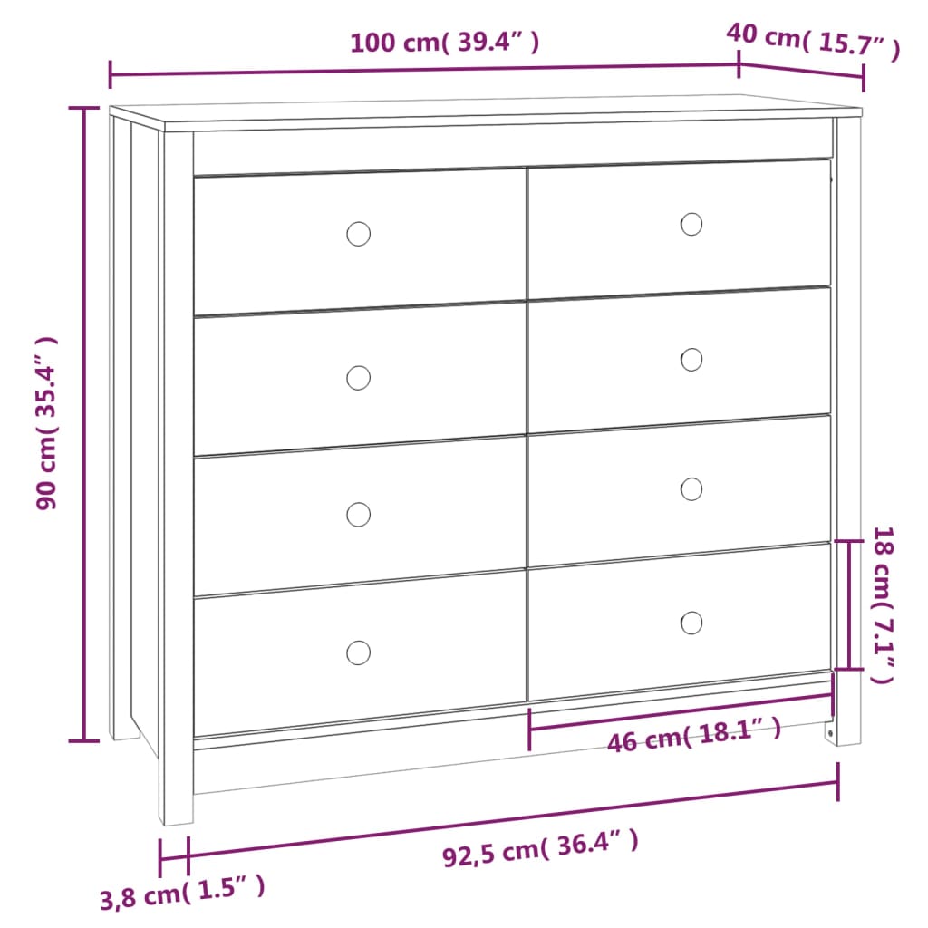 Buffet 100x40x72 cm en bois de pin massif