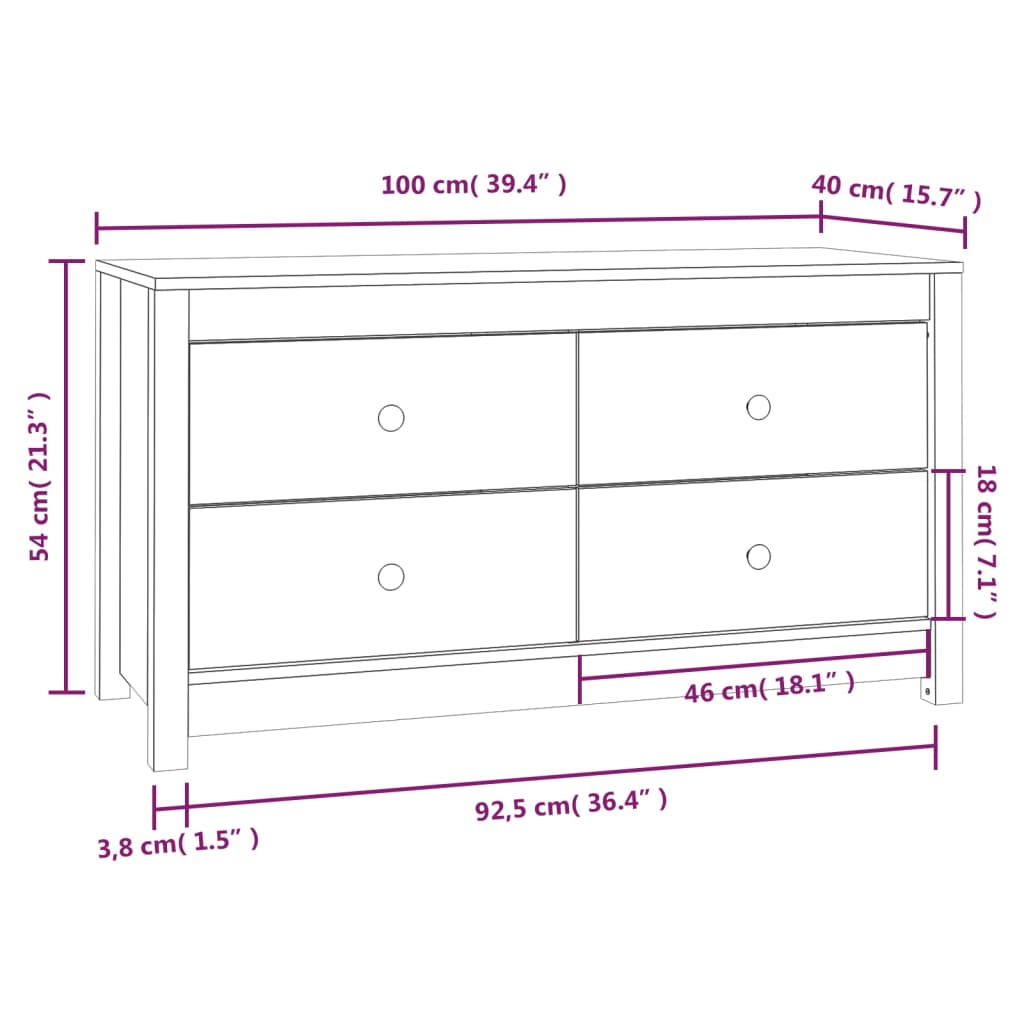 Dressoir 100x40x72 cm massief grenenhout