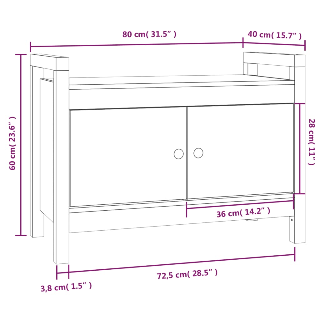 Banc d'entrée 80x40x43 cm en bois de pin massif