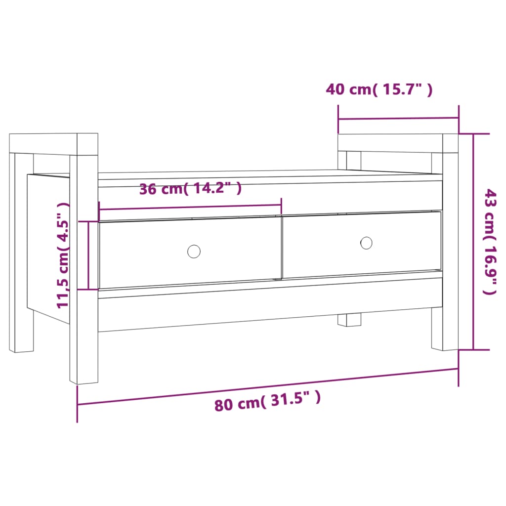 Halbankje 80x40x60 cm massief grenenhout