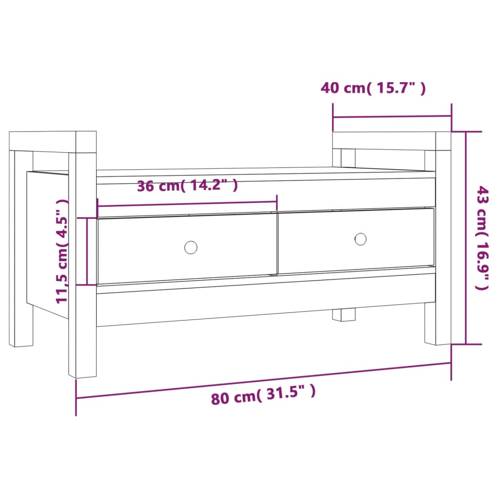 Banc d'entrée 80x40x43 cm en bois de pin massif