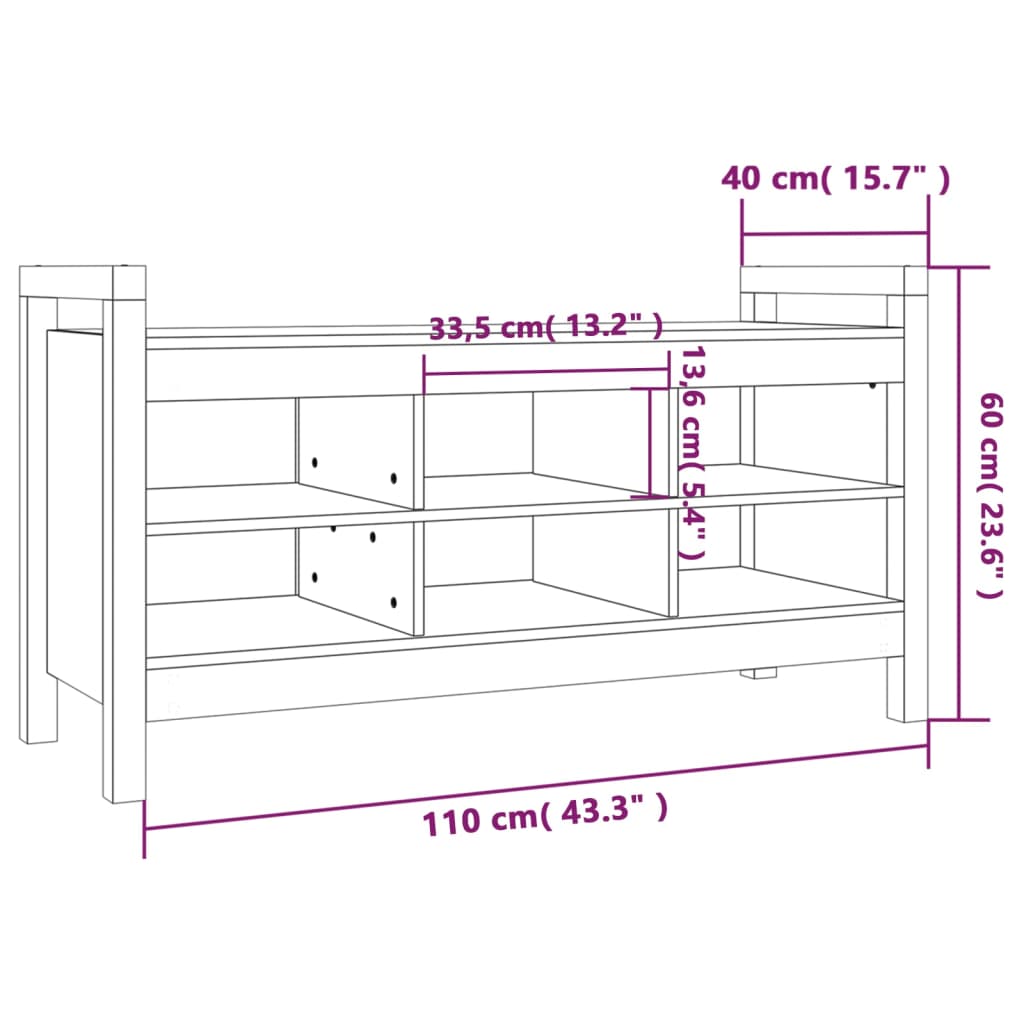 Halbankje 80x40x60 cm massief grenenhout