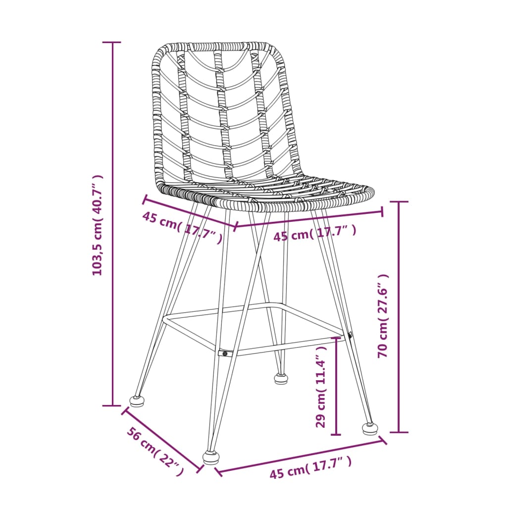 Tabourets de bar 2 pcs 45x56x103,5 cm PE rats et acier