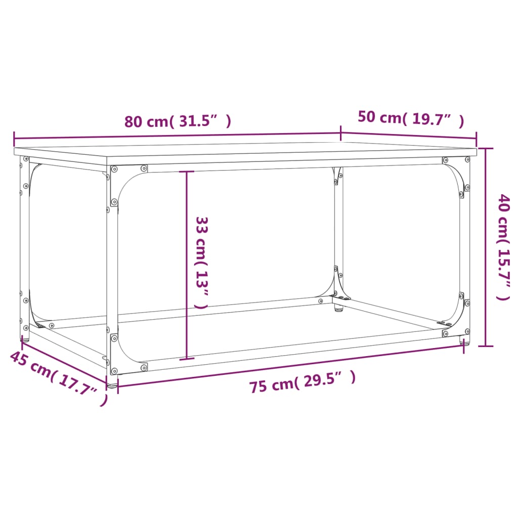 Salontafel 80x50x40 cm bewerkt hout en ijzer