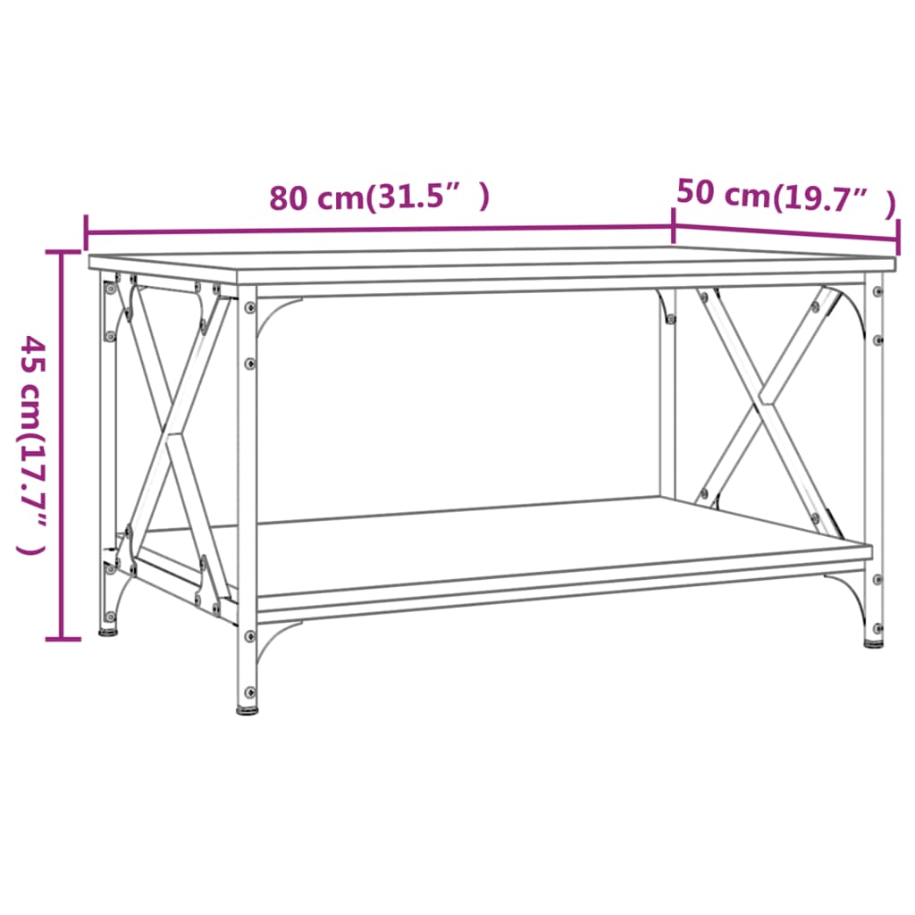 Table basse 80x50x45 cm en bois travaillé et fer