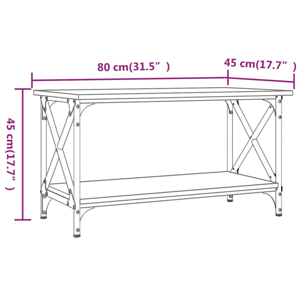 Table basse 80x50x45 cm en bois travaillé et fer