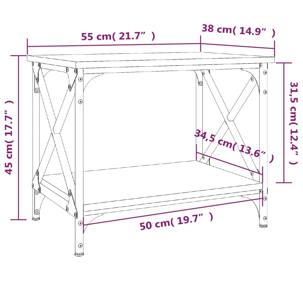 Table d'appoint 55x38x45 cm en dérivé du bois, couleur chêne