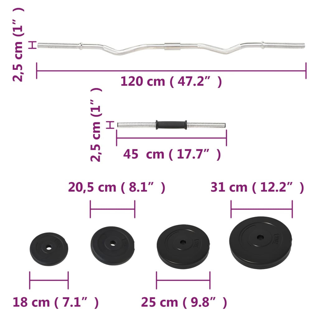 Ensemble haltères et haltères 60,5 kg