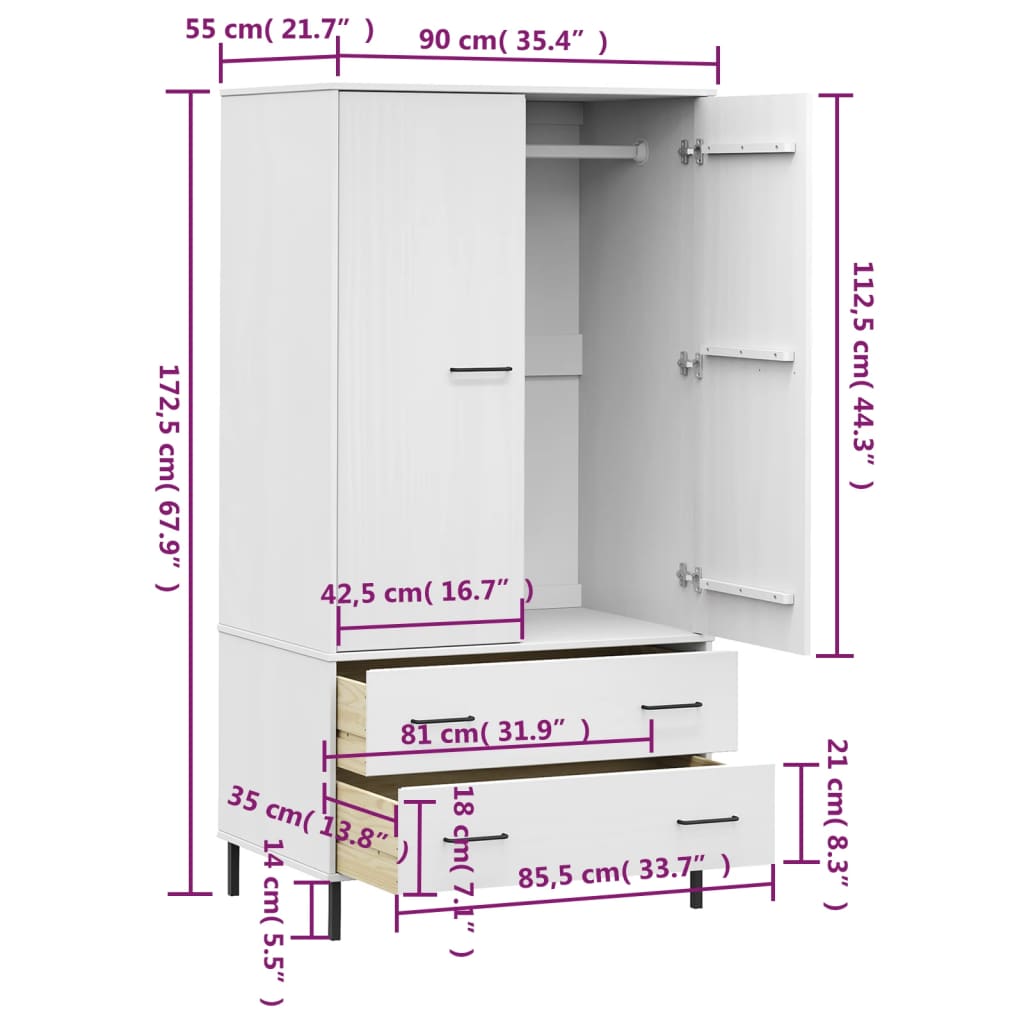 Armoire avec pieds en métal OSLO 90x55x172,5 cm bois