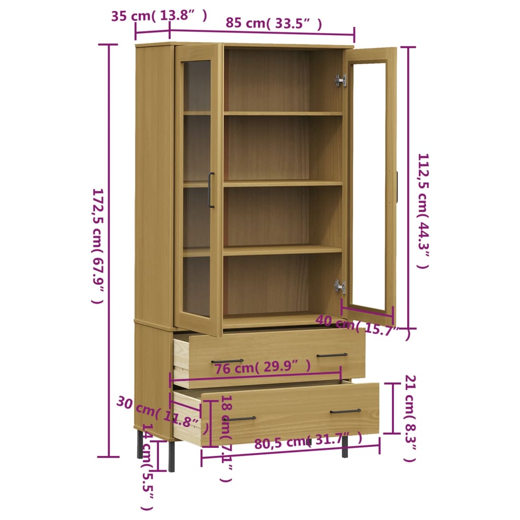 Bibliothèque avec pieds en métal OSLO 85x35x172,5 cm bois marron