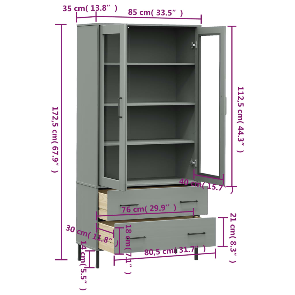 Boekenkast met metalen poten OSLO 85x35x172,5 cm hout