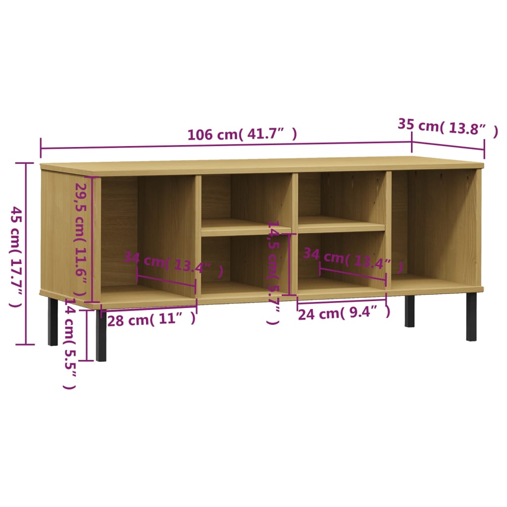 Schoenenrek met metalen poten OSLO 106x35x45 cm grenenhout