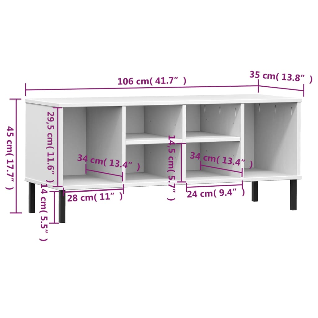 Schoenenrek met metalen poten OSLO 106x35x45 cm grenenhout