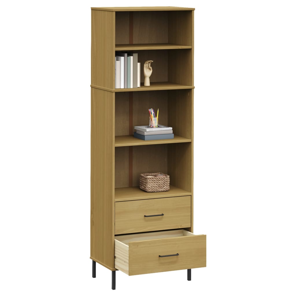 Boekenkast met 2 lades OSLO 60x35x180 cm massief hout bruin