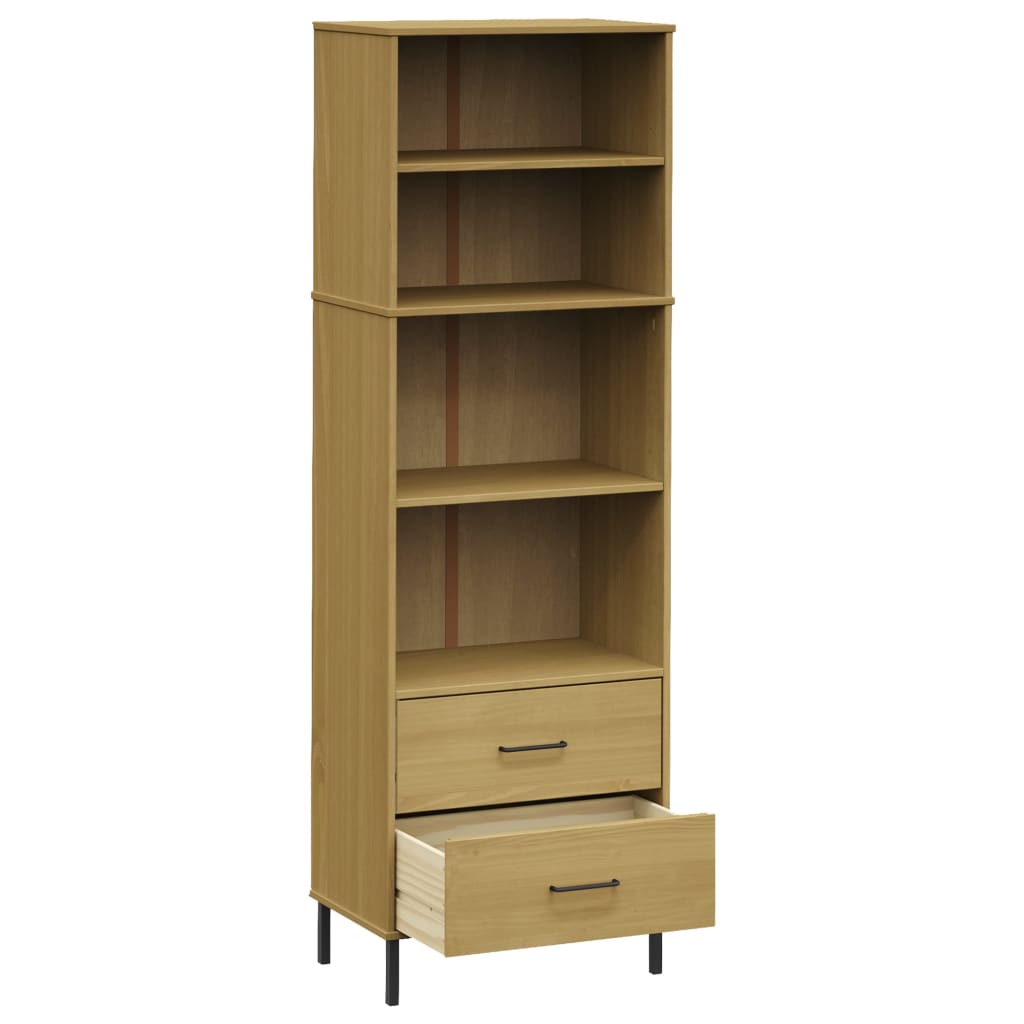 Boekenkast met 2 lades OSLO 60x35x180 cm massief hout bruin