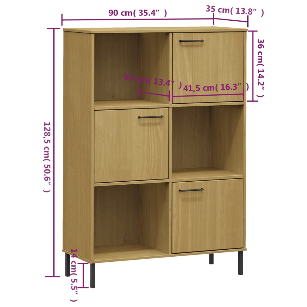 Boekenkast met metalen poten OSLO 90x35x128,5 cm hout