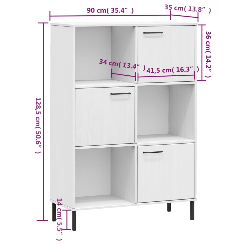 Boekenkast met metalen poten OSLO 90x35x128,5 cm hout