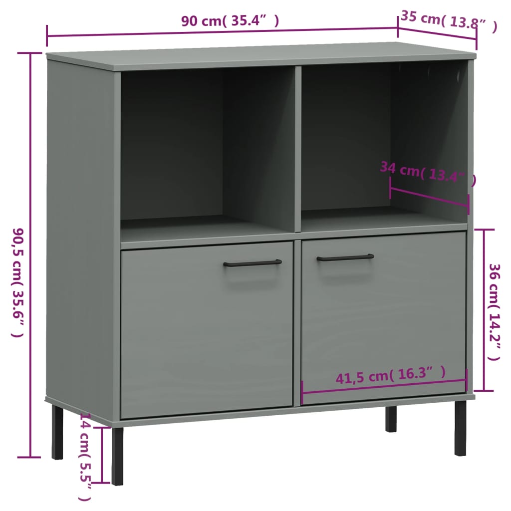 Boekenkast met metalen poten OSLO 90x35x90,5 cm hout