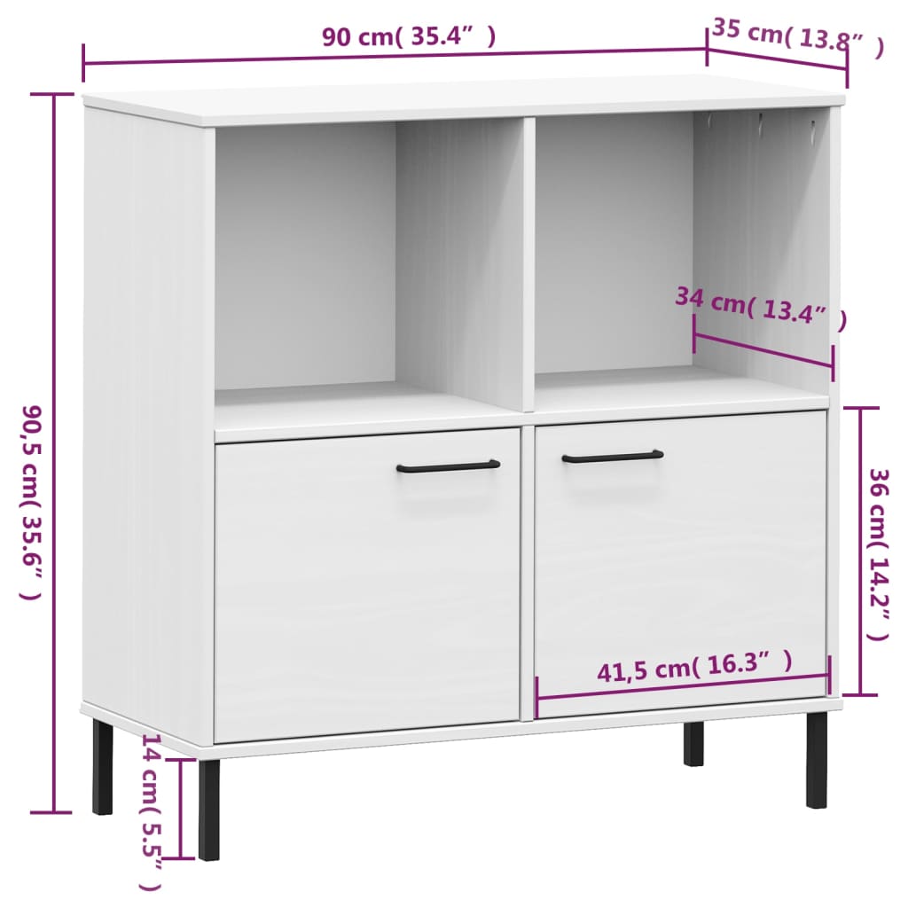 Boekenkast met metalen poten OSLO 90x35x90,5 cm hout