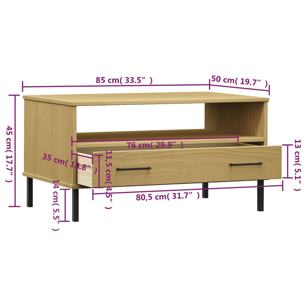 Salontafel met metalen poten OSLO 85x50x45 cm hout