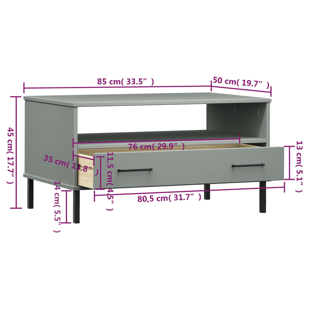 Salontafel met metalen poten OSLO 85x50x45 cm hout