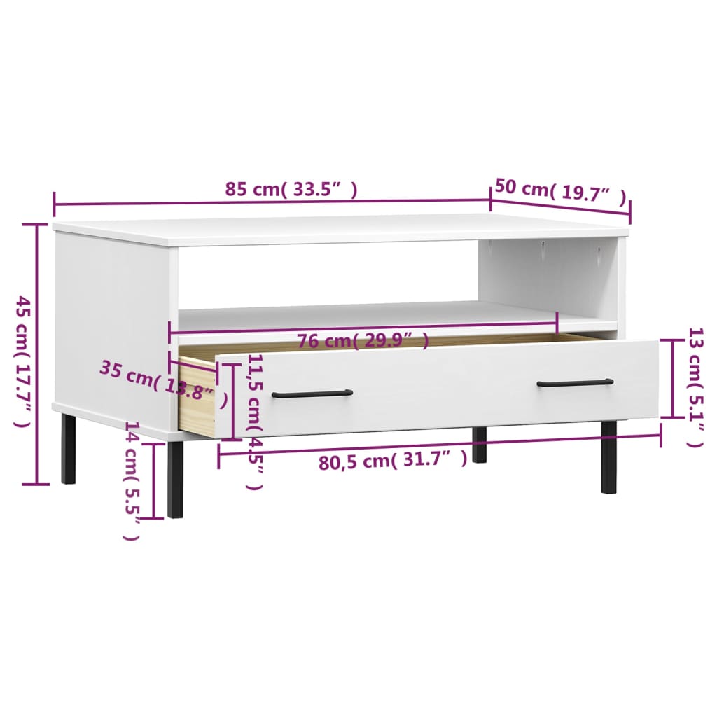 Salontafel met metalen poten OSLO 85x50x45 cm hout