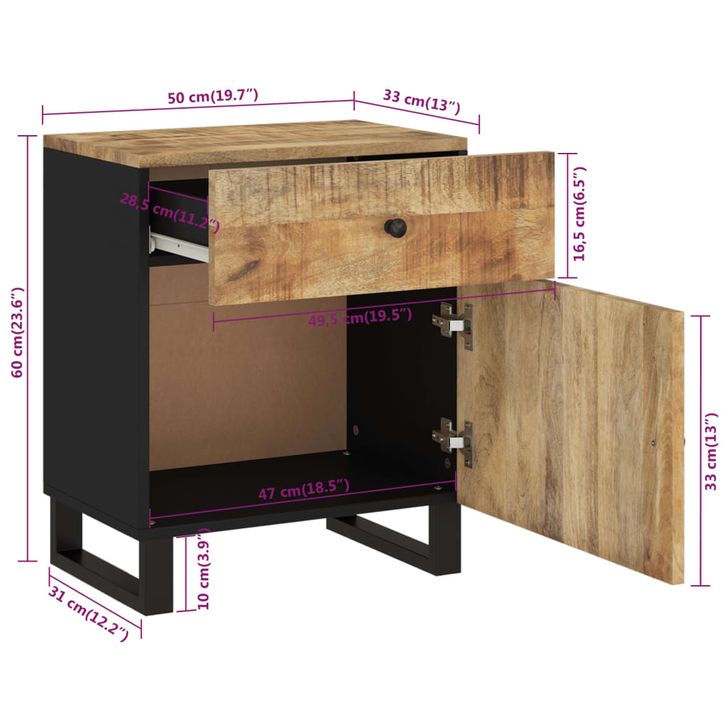 Tables de chevet 50x33x60 cm en manguier massif et dérivé du bois