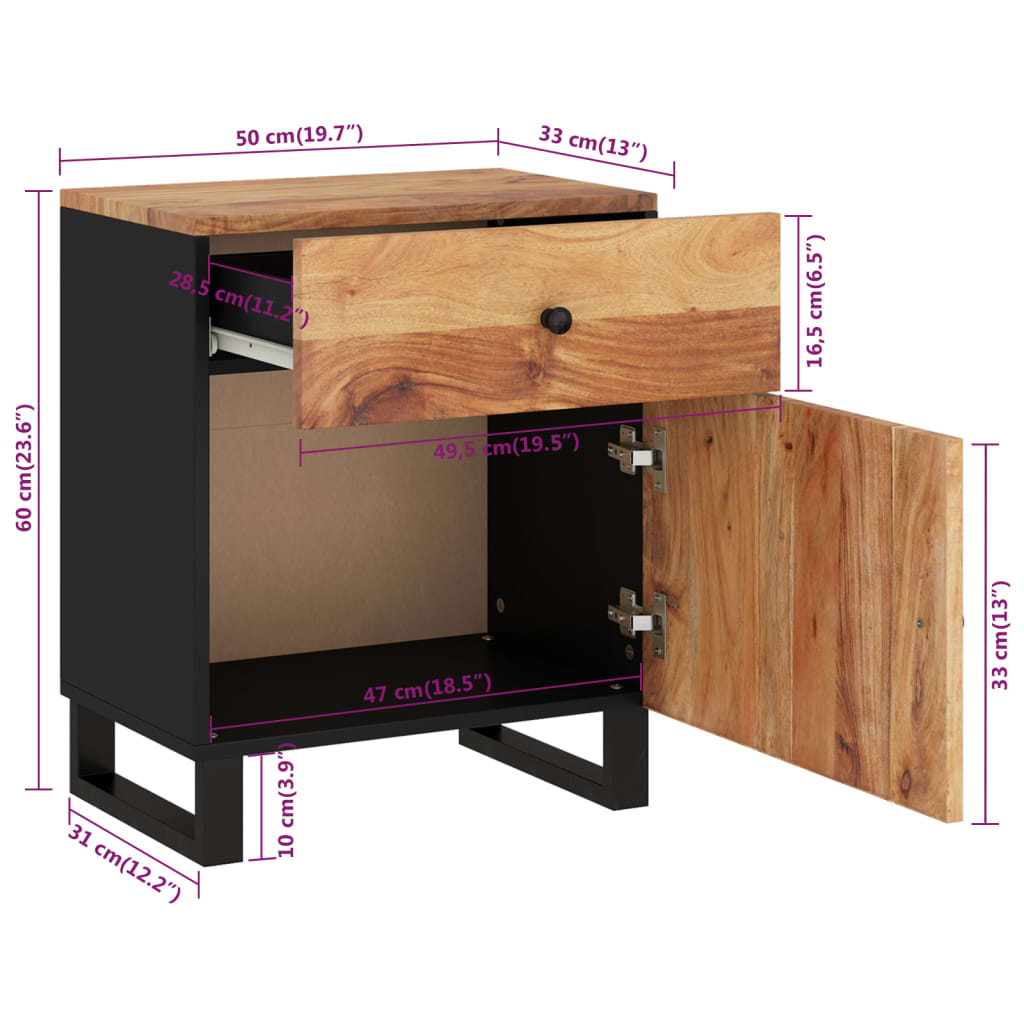 Tables de chevet 50x33x60 cm en manguier massif et dérivé du bois