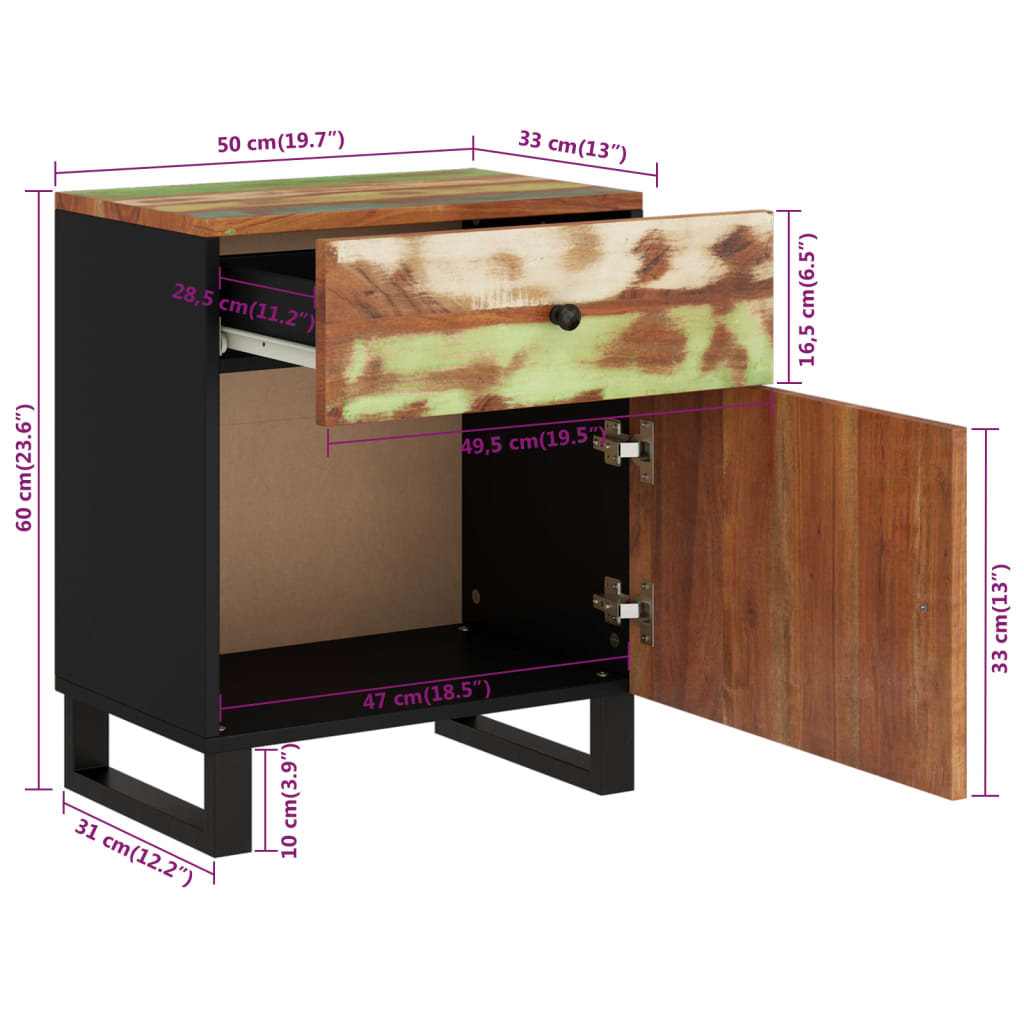 Tables de chevet 50x33x60 cm en manguier massif et dérivé du bois