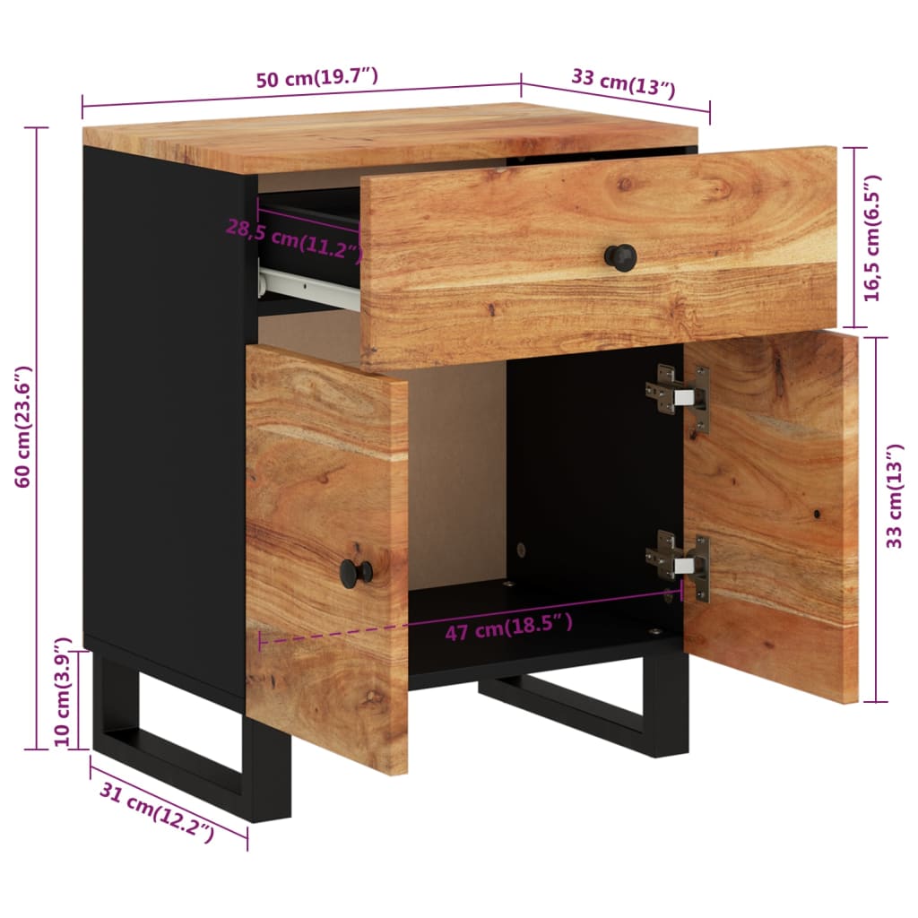 Tables de chevet 50x33x60 cm en manguier massif et dérivé du bois