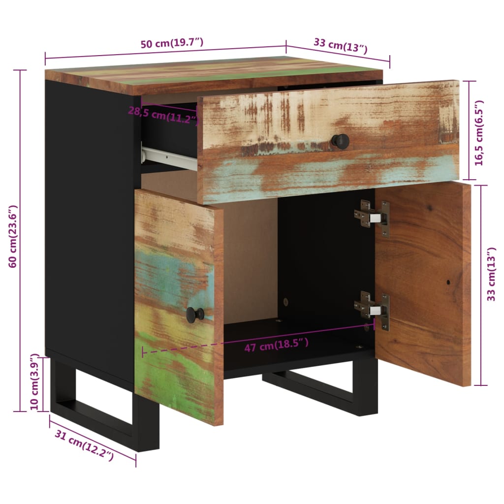 Tables de chevet 50x33x60 cm en manguier massif et dérivé du bois